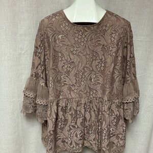 Woman’s plus cocktail blouse top dusty mauve rose lace lighter than pictures